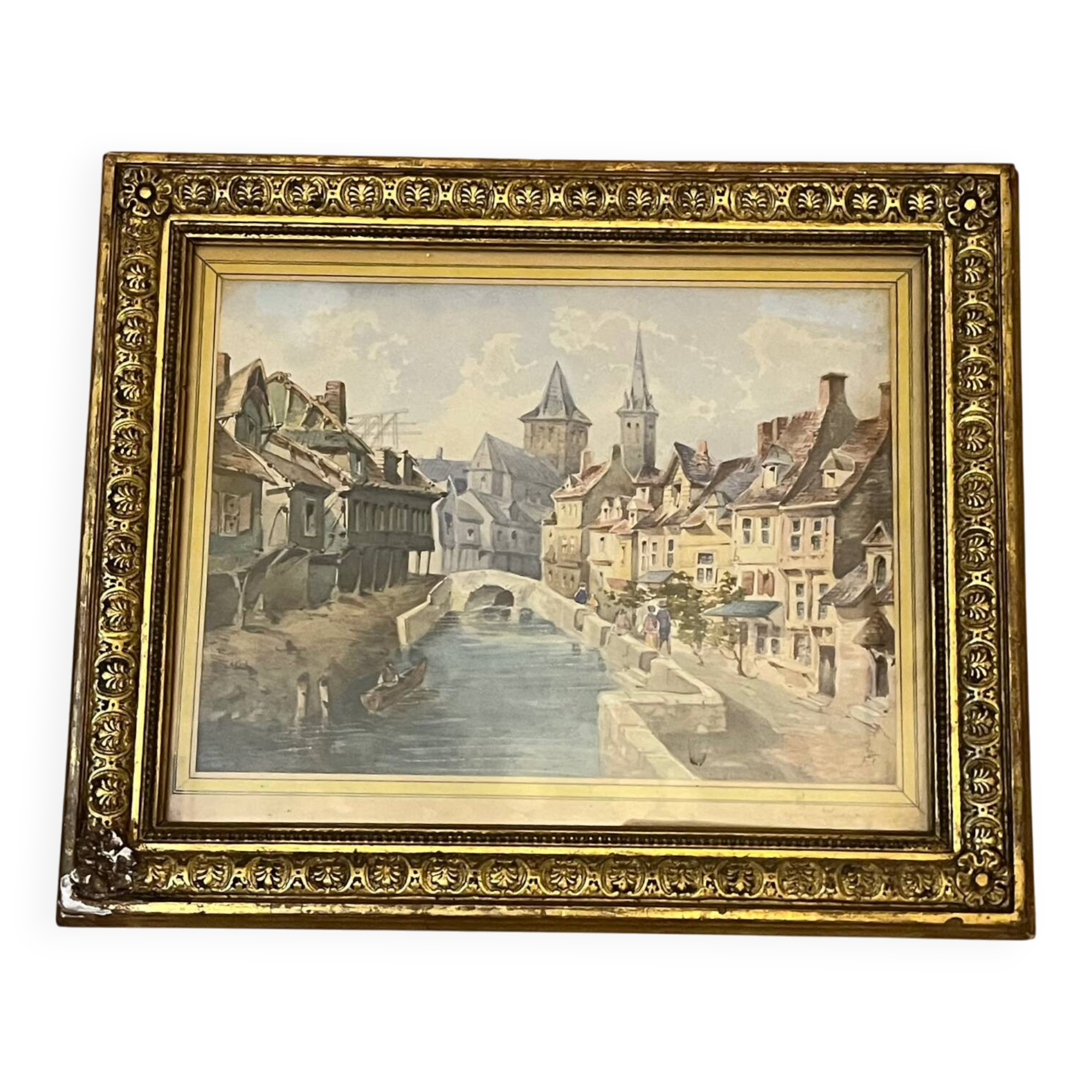 Framed antique engraving under glass