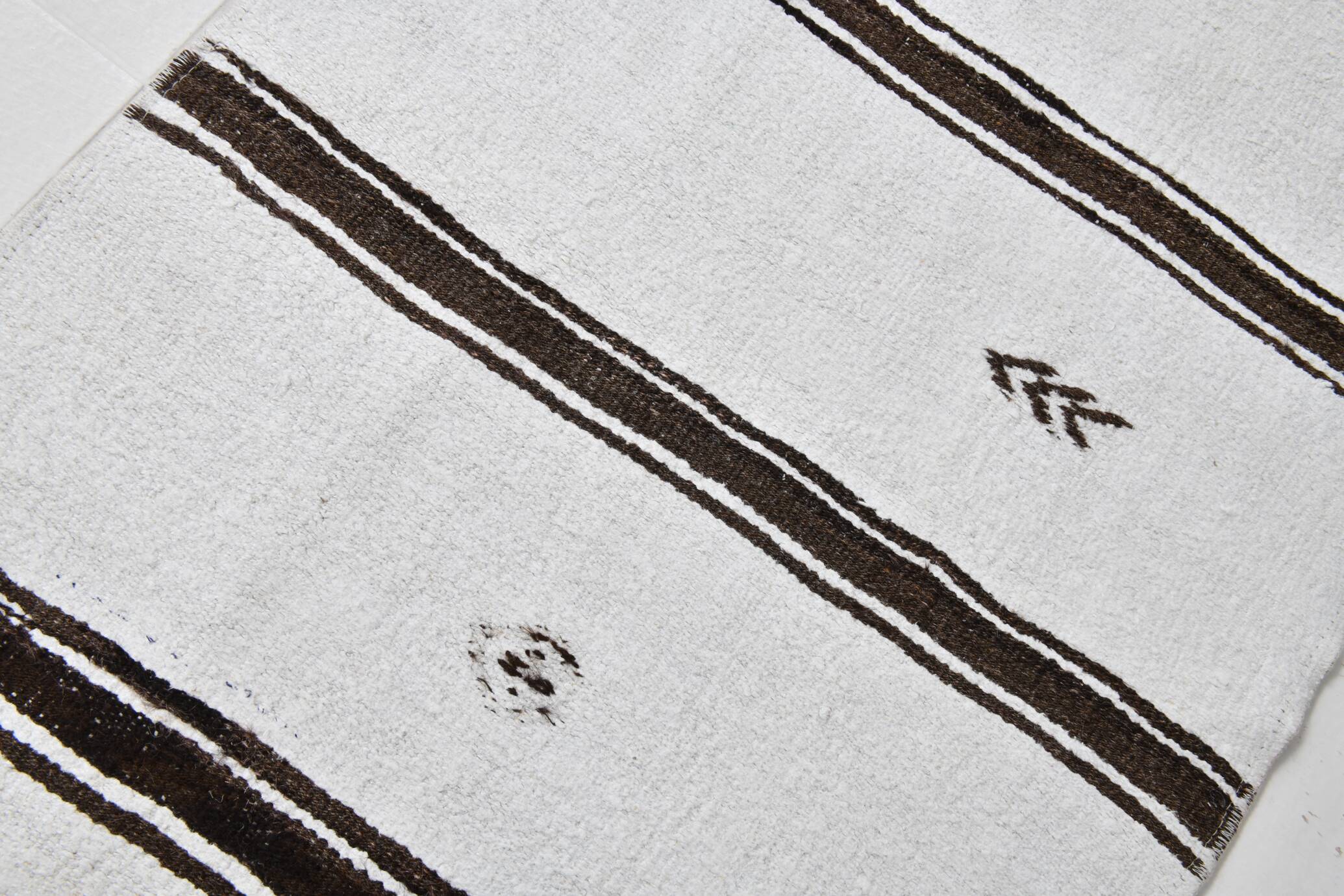 White Brown Striped Turkish Runner Rug, 70x310Cm