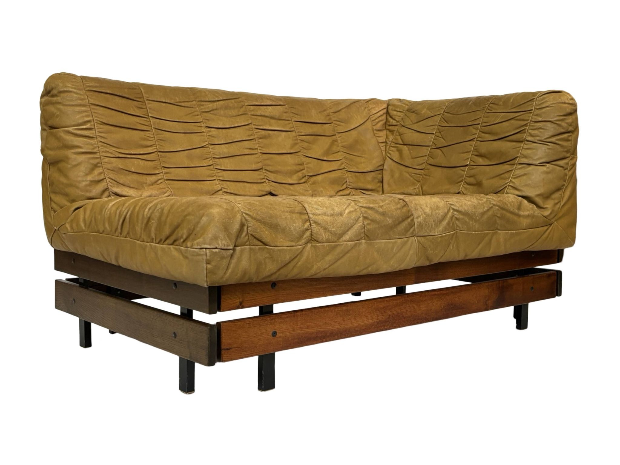 Mid-Century living room sofa in cognac , small model design