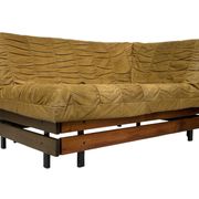 Mid-Century living room sofa in cognac , small model design
