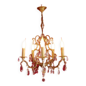 5 lumière bronze clocher orné de gouttelettes de cristal 4406