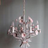 Vintage toleware chandelier with floral motifs, Italy from the 1960s.