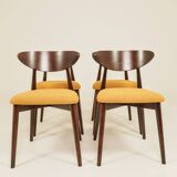 Ocra Dining Chairs set of 6, yellow bouclè fabric, Dark wood