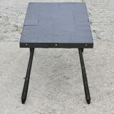 Brutalist coffee table, slate top and steel base, France, 1960s