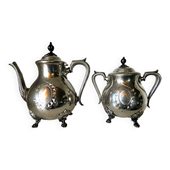 LB SHEFFIELD - English teapot and sugar bowl - Georgian - Silver metal