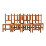 Set of Eight Handmade Solid Oak Chairs, 1970s