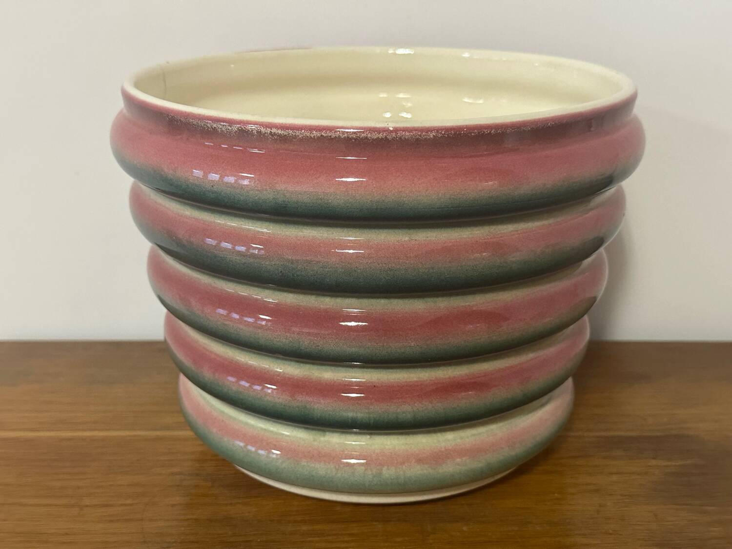 Antique Sarreguemines ceramic cachepot, France