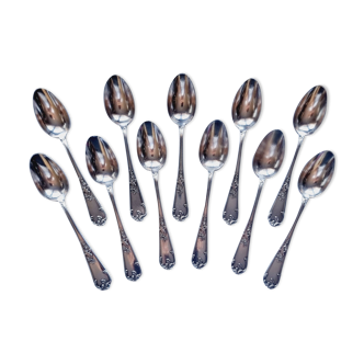 12 french silver metal dessert spoons goldsmith boyron claudius louis de lyon, victo style