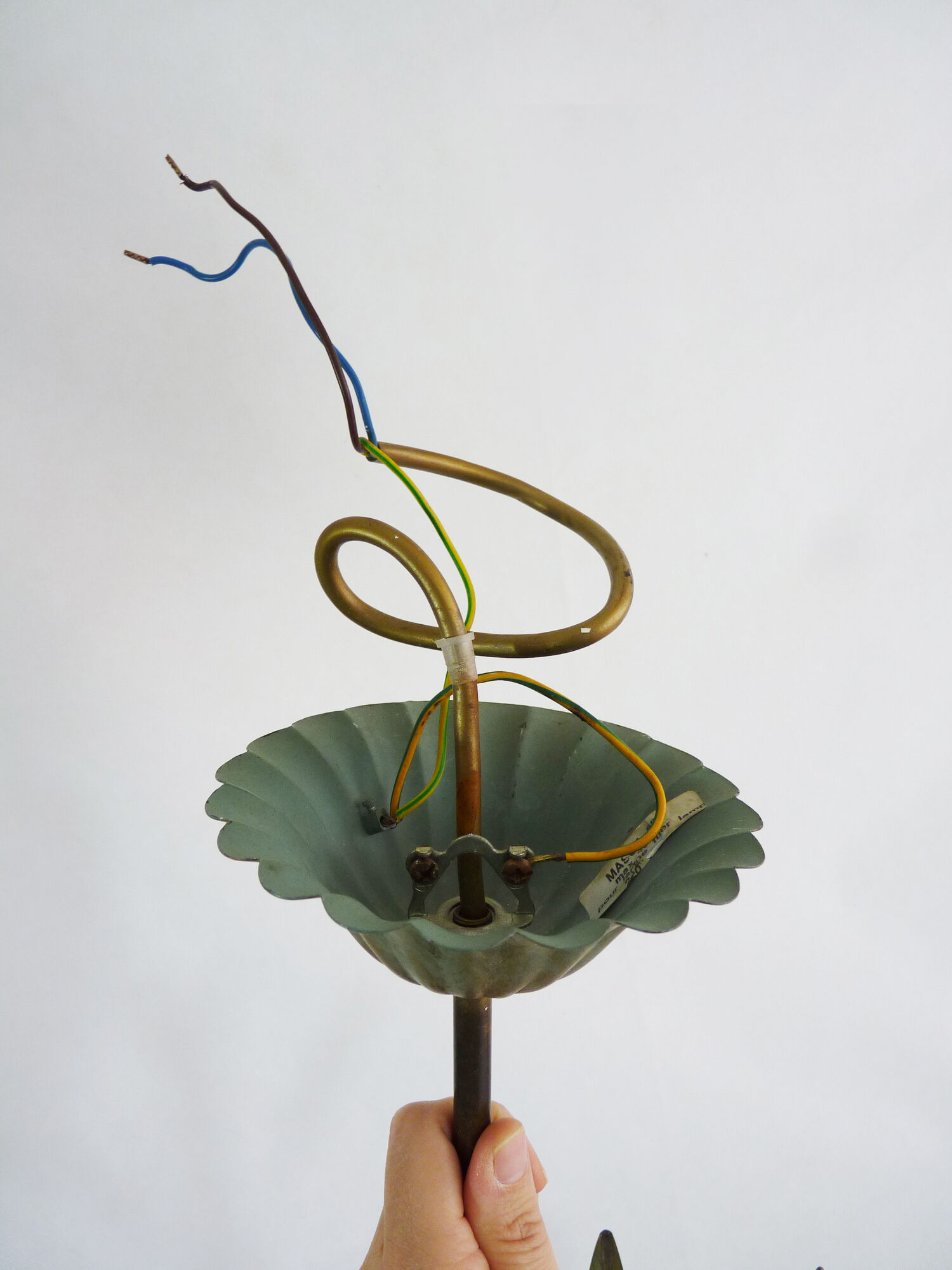 Masca's wheat ear chandelier in aged green and gold metal, 3 fires, year 70/80