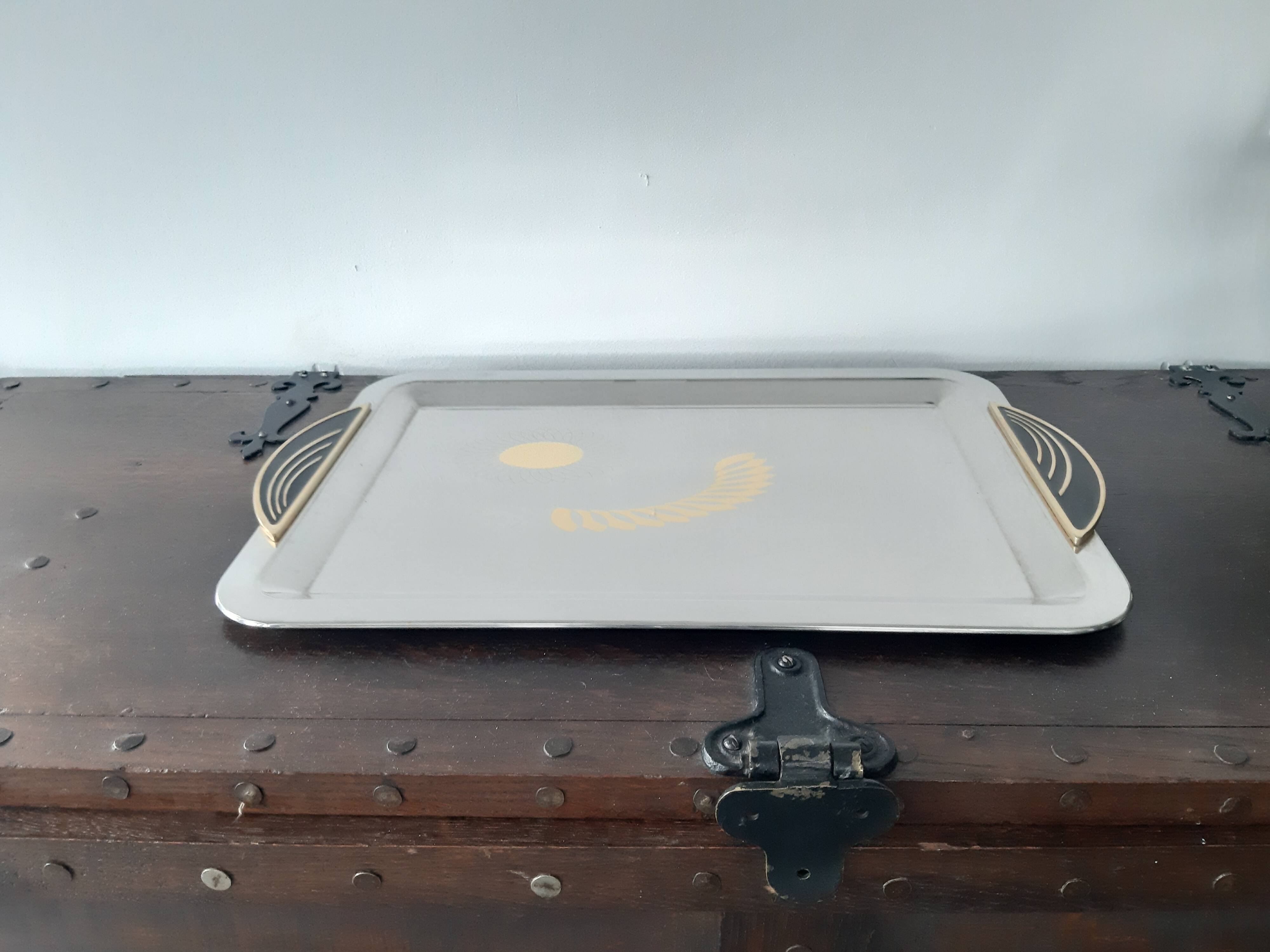Gottinghen gold and stainless steel Art Deco tray
