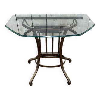 Console d'entrée en métal doré et verre