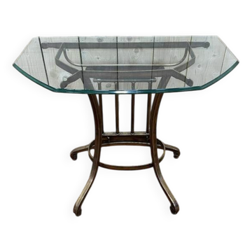 Console d'entrée en métal doré et verre