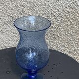 Blue blown glass tealight holder, Biot glassworks, collector's item