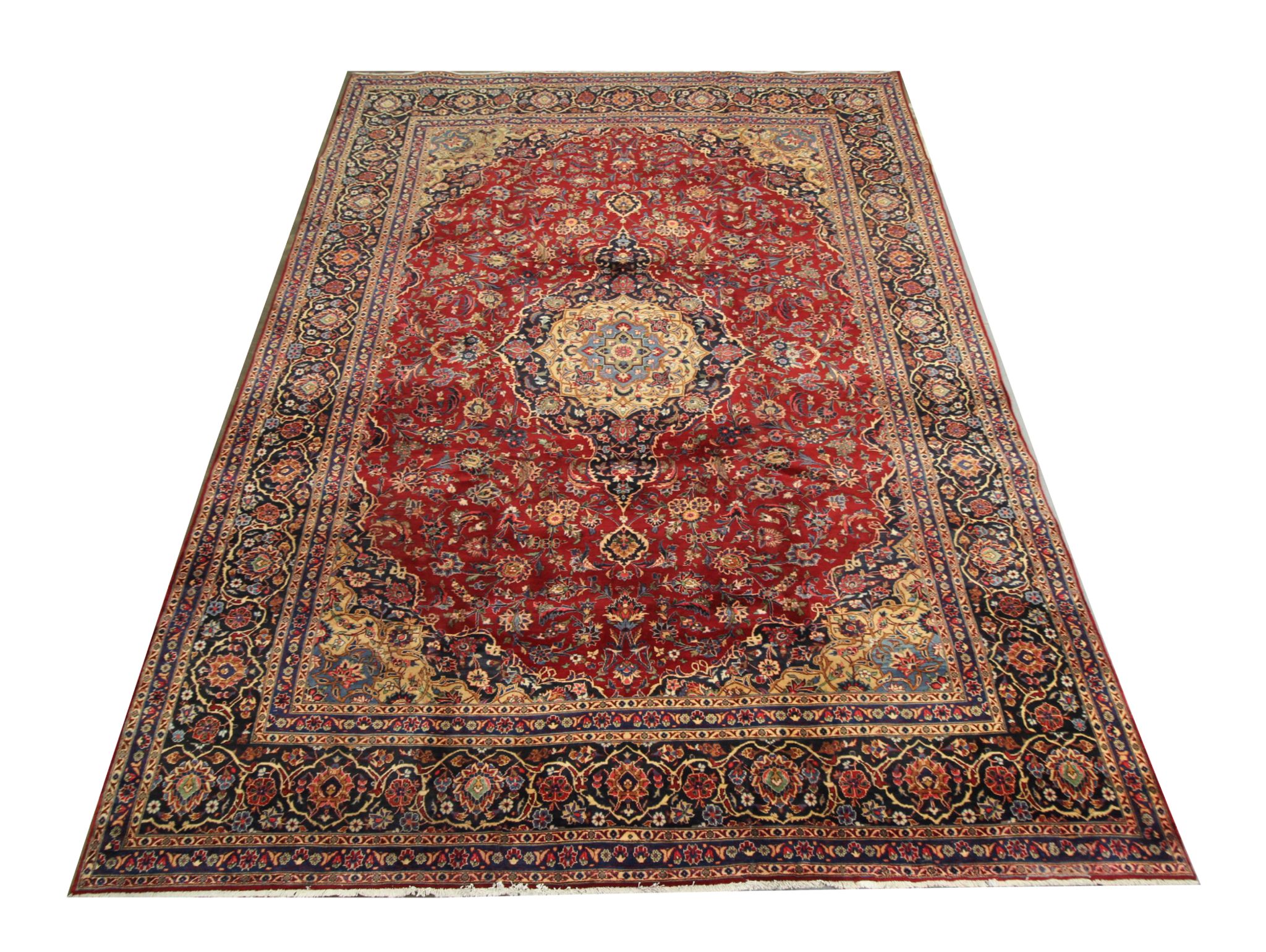 Tapis persan traditionnel fait à la main d’Ispahan en laine rouge vintage - 295x411cm
