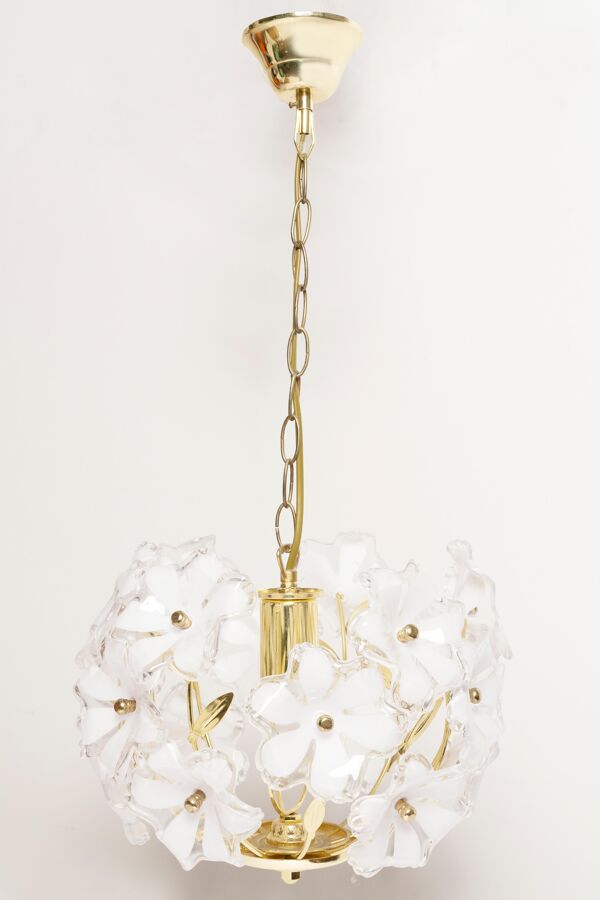 Lustre style Hollywood Regency, fleurs blanches, Italie, années 1960