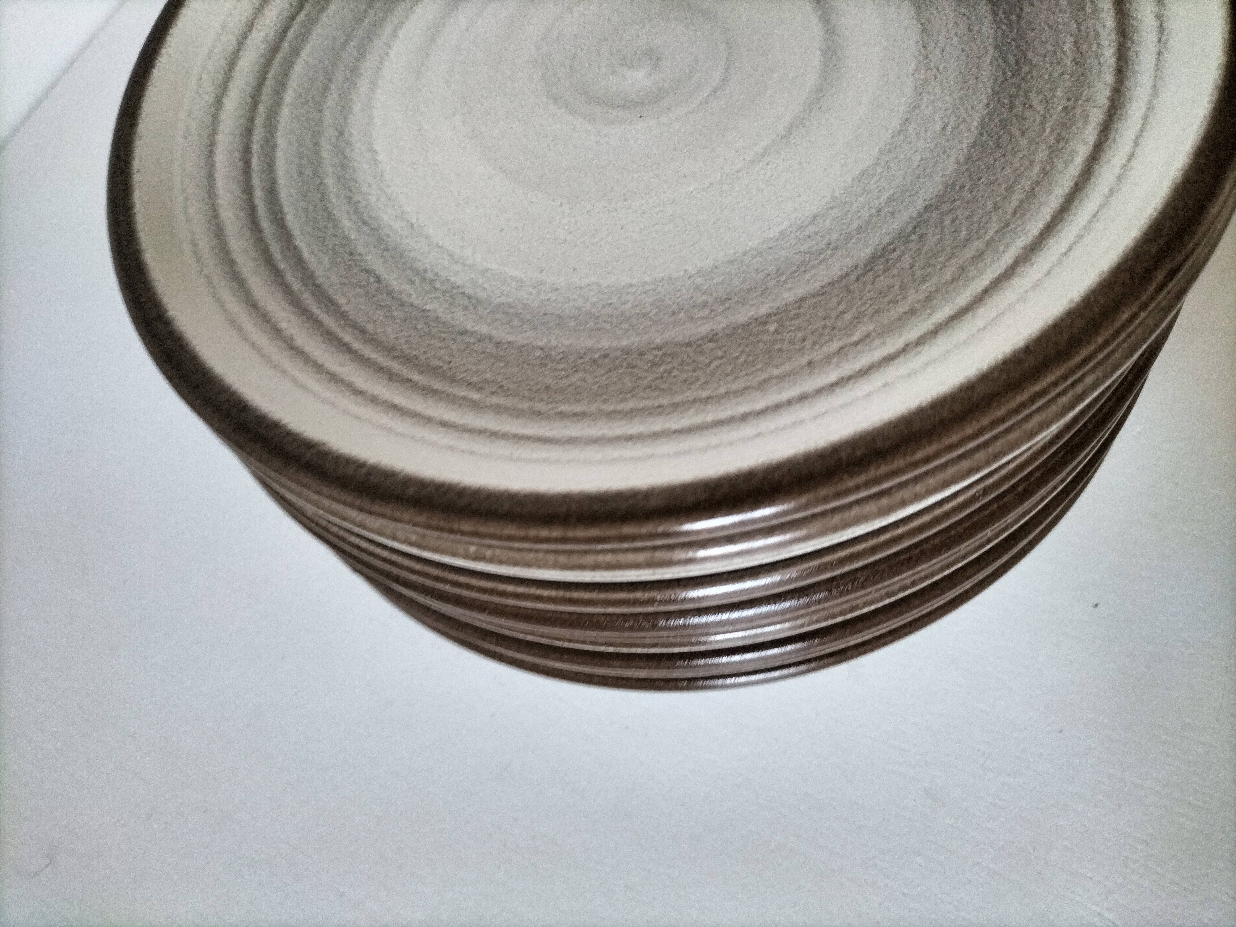 Set of 10 Salins plates with grey and brown mineral spiral decoration