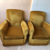 Pair of vintage yellow velvet armchairs
