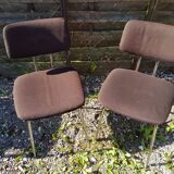 Pair old metal chair chromé - vintage 70s brown fabric
