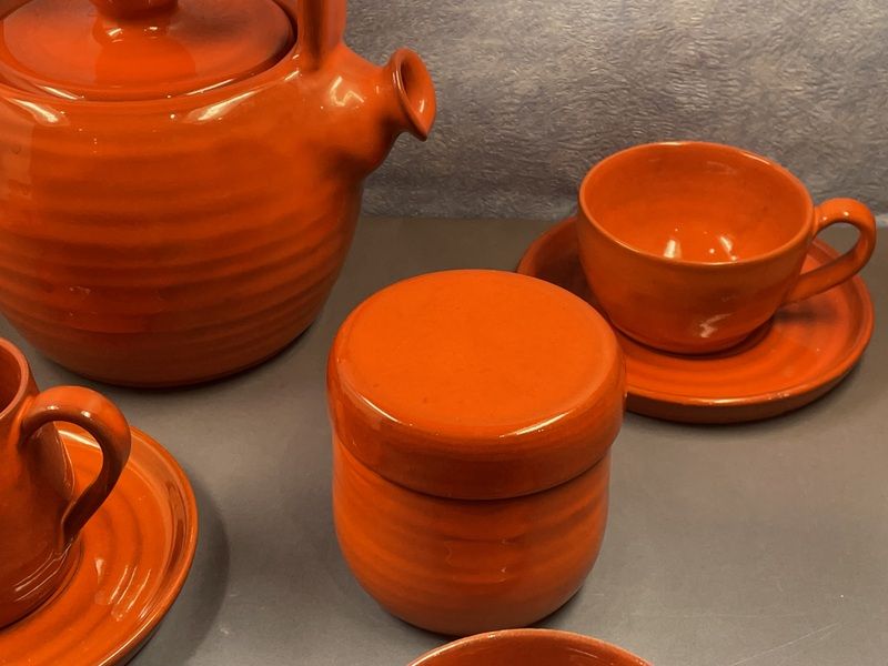 Details on Orange Tea (or Coffee) Service, Vintage 1970" Vallauris? signed B. Aoustin design