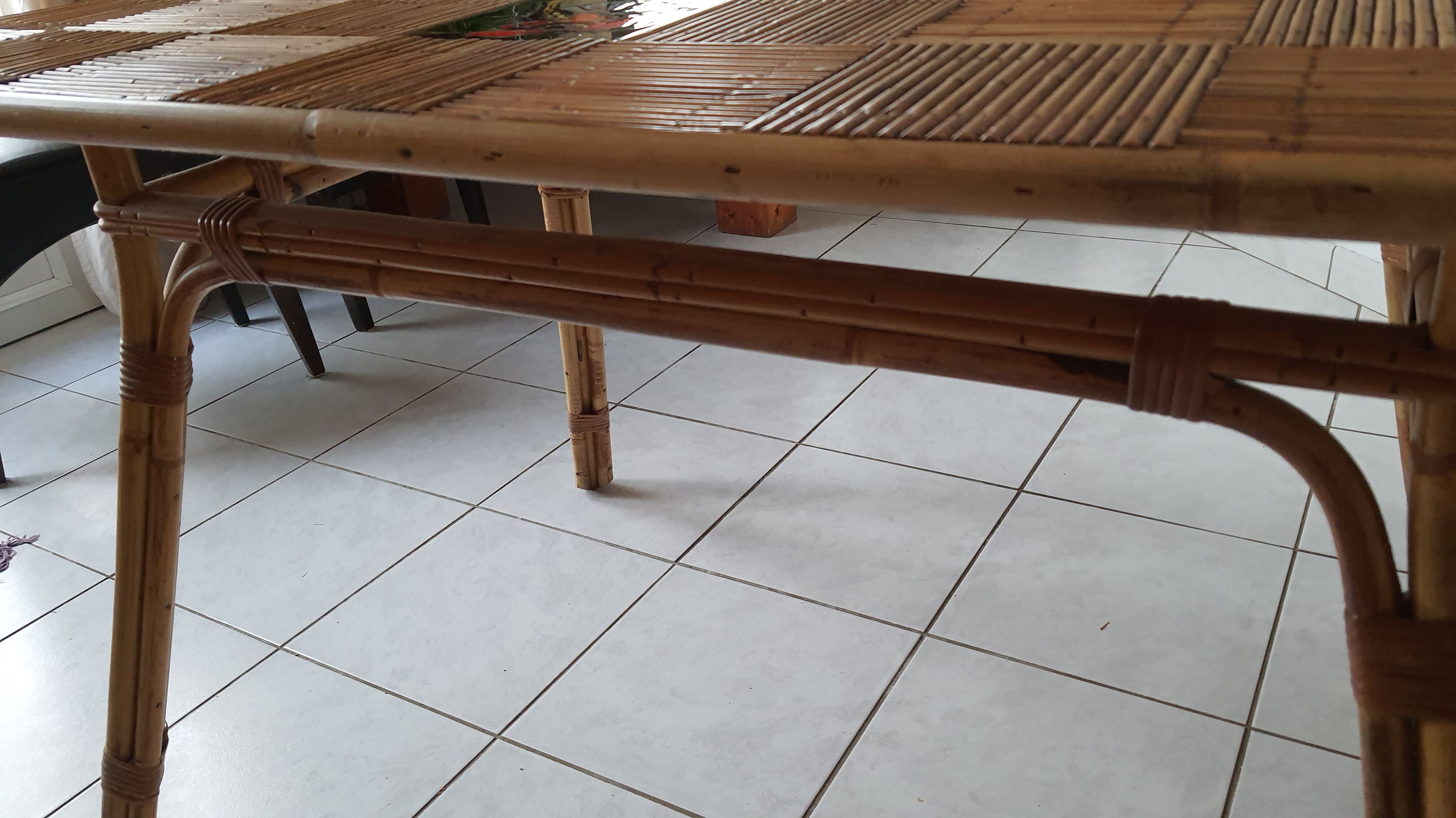 Dining table, bamboo and split rattan