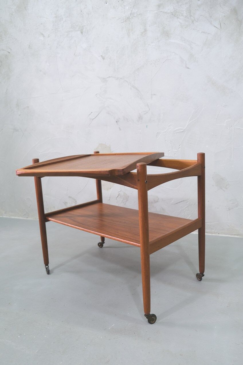 Danish teak bar cart with tray by Poul Hundevad, 1960s