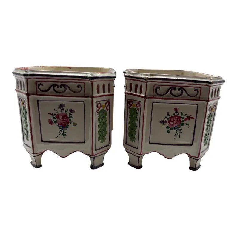 Pair of onion pots Samson 19th century Polychrome earthenware Strasbourg style Antique cache pots