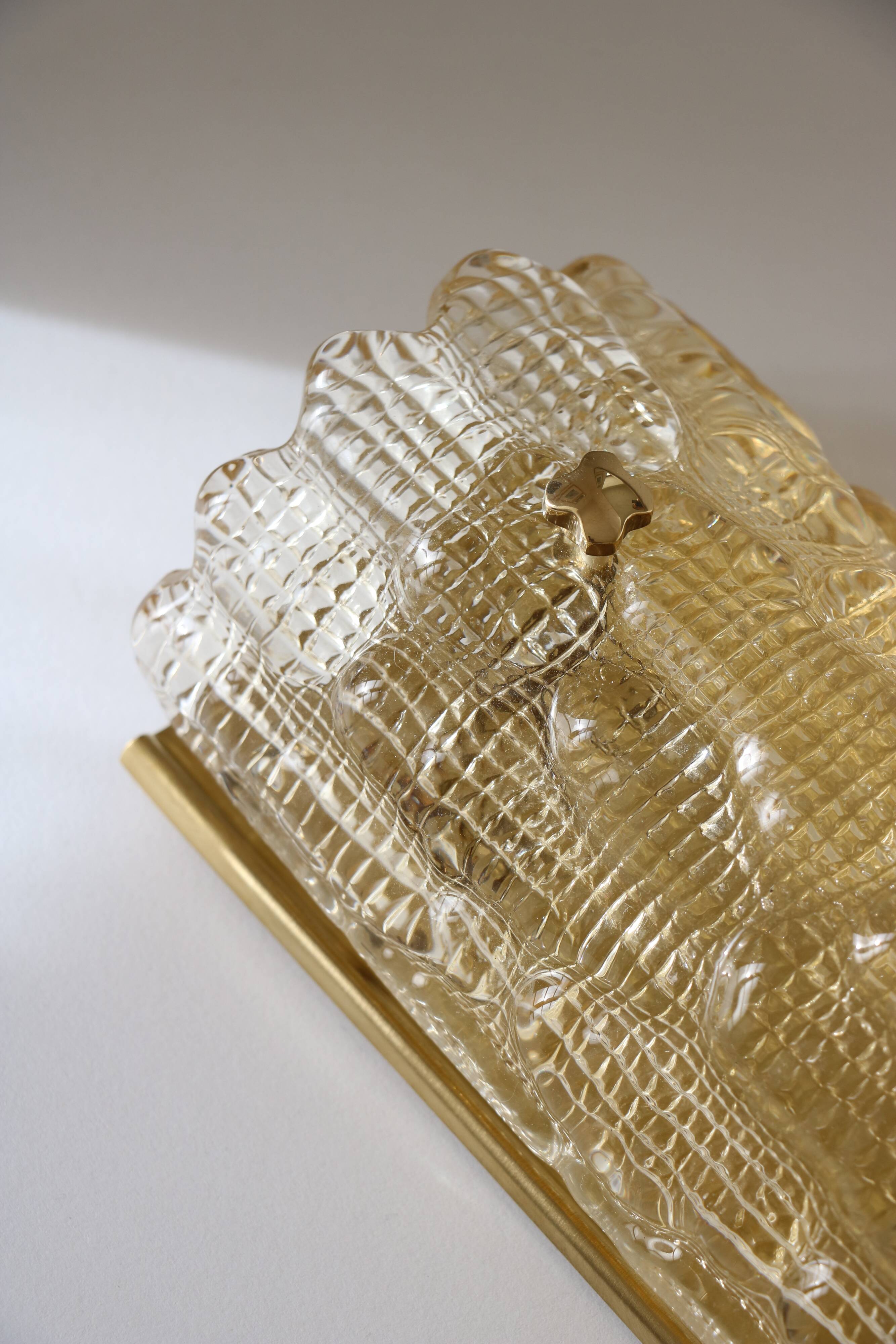 Glass and brass wall light by Carl Fagerlund for Orrefors, 1960.