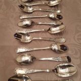 12 teaspoons, floral pattern with lily of the valley, silver metal