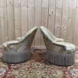 Paire de fauteuils crapaud de style Napoléon III en soierie