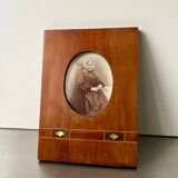 Antique Wood & mother of pearl Picture Frame with  intarsia