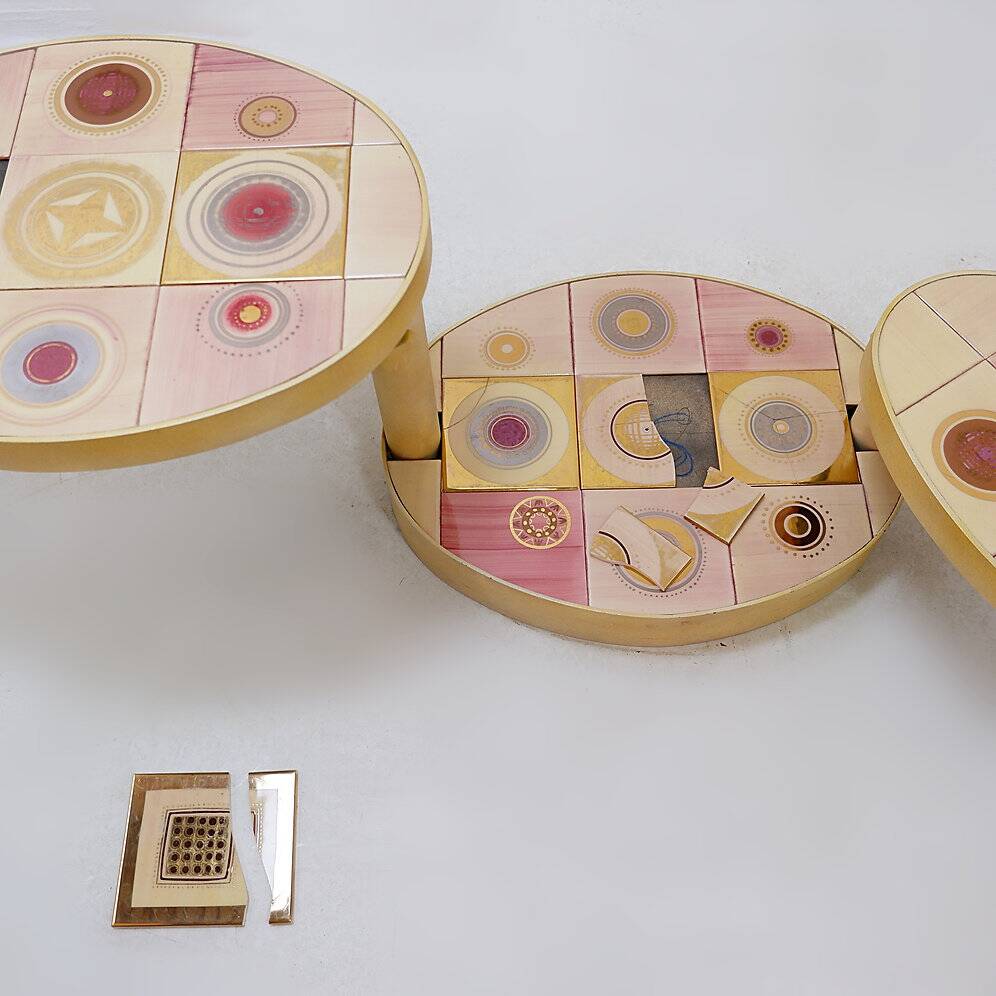French pink ceramic swivel coffee table by Georges Pelletier, 1960s.