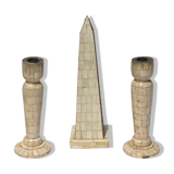 Grand tour bone inlay candle holders, candle sticks and obelisk, ca 1895 France