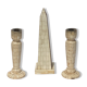 Grand tour bone inlay candle holders, candle sticks and obelisk, ca 1895 France