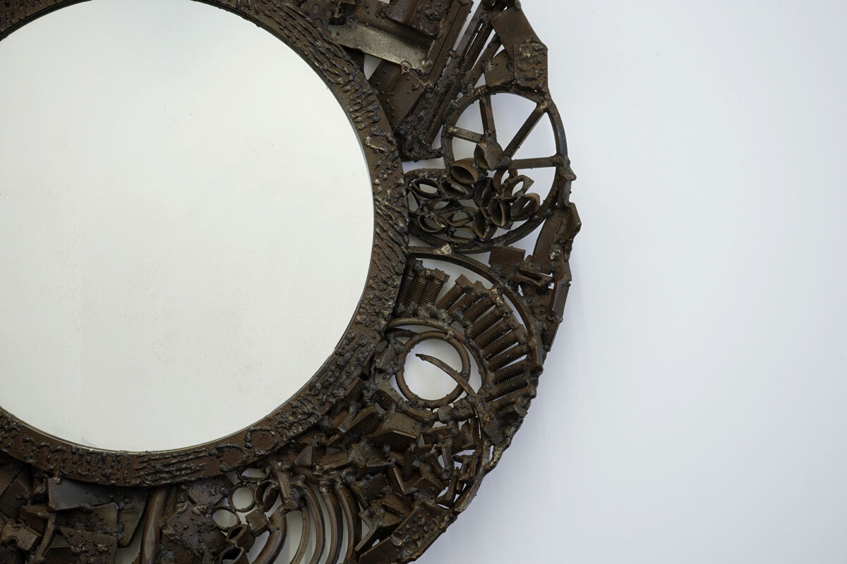Brutalist metal mirror, 1950 - 52cm