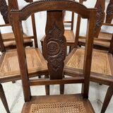 Art Deco table and six chairs in solid walnut, 20th century.