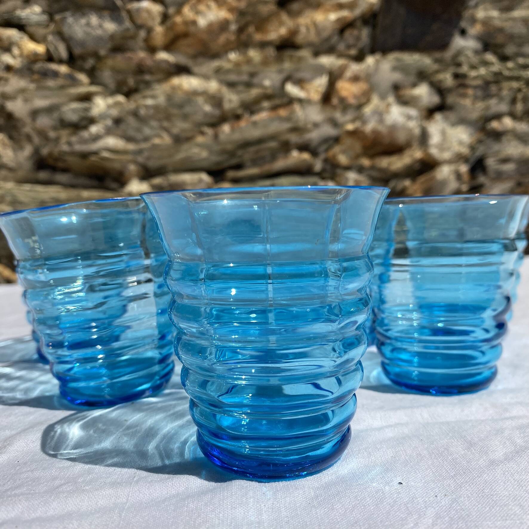 Blue tinted glass cups