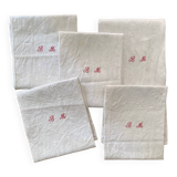 5 country tea towels in BM monogram linen damask.