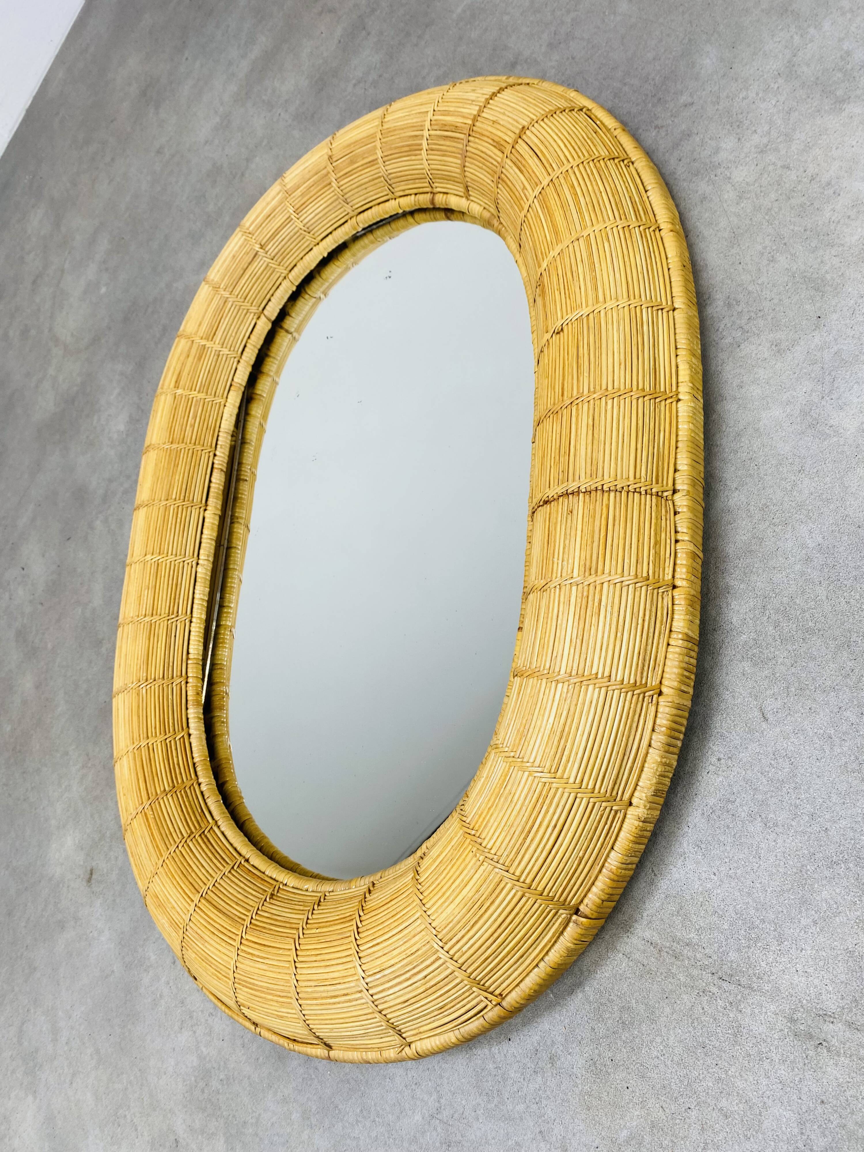 Oval rattan mirror 60s vintage 75 x 55 cm