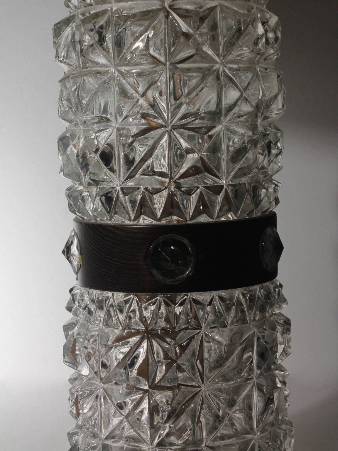 Mid-Century Textured Glass And Wooden Table Lamp, Denmark, 1960s