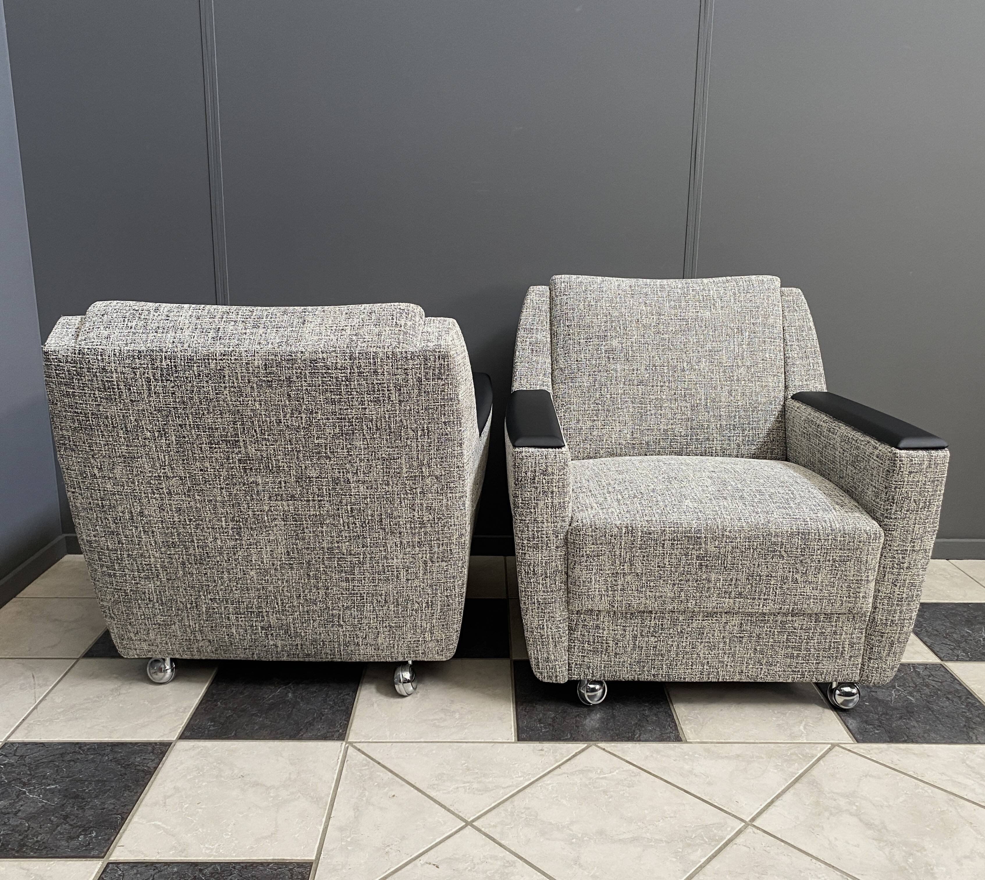set of 2 grey relax chairs on castors 1970s