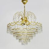 Ancien lustre, plafonnier couronne en laiton, 6 étages, 3 feux, Années 70 80
