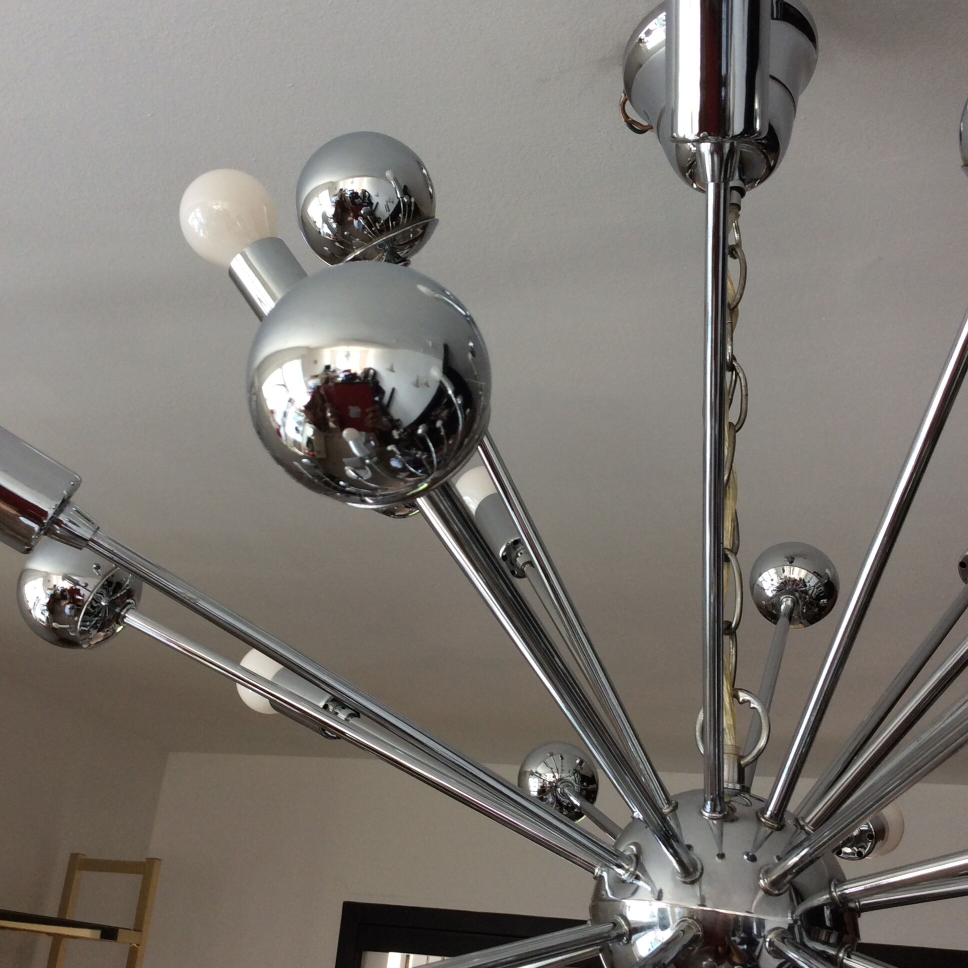 Sputnik XXL chandelier of the 60s-70s chrome metal 20 lamps