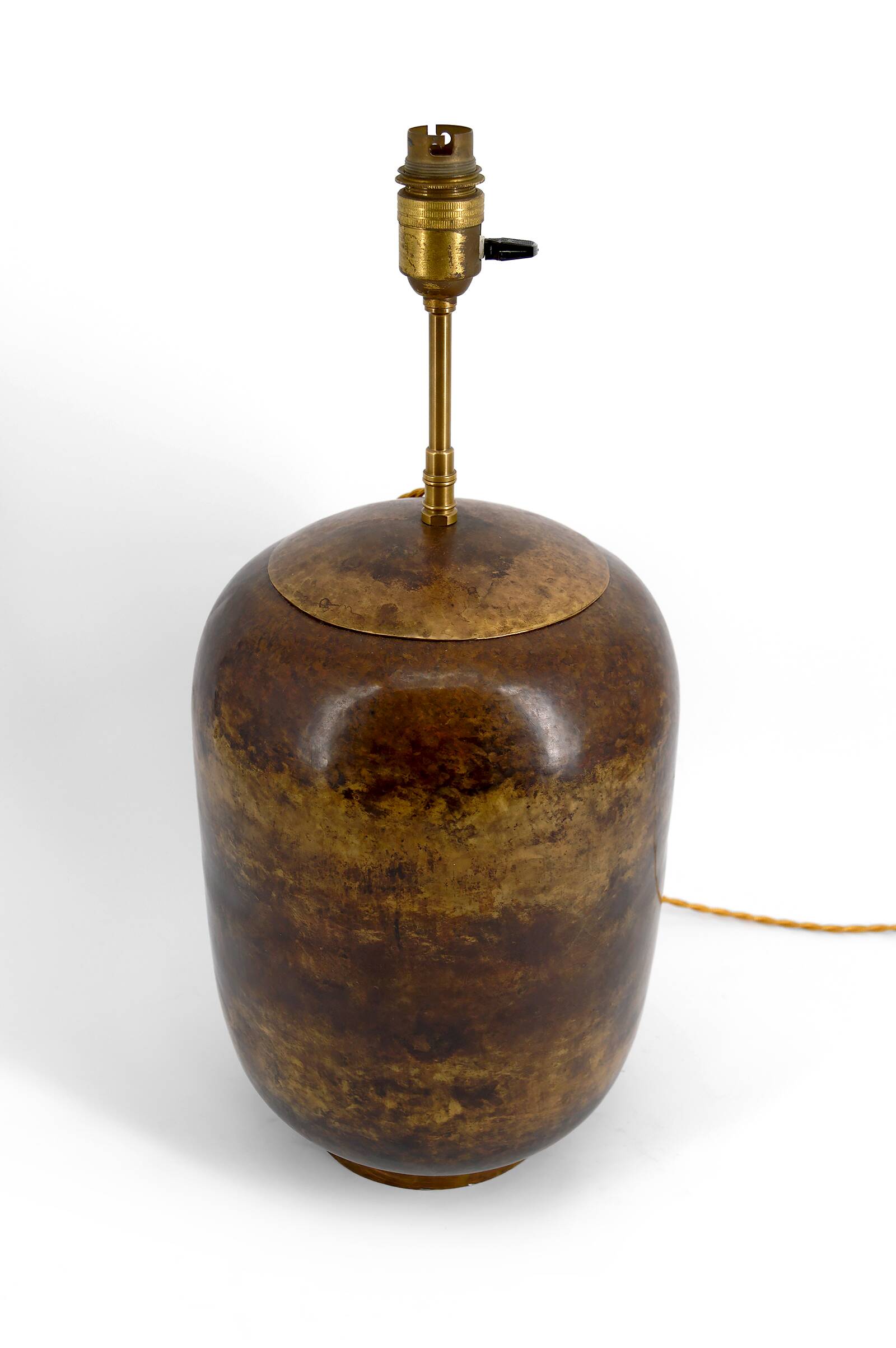 Art Deco modernist lamp in patinated brass, circa 1930.