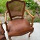 Cane and leather armchair in Louis XV style