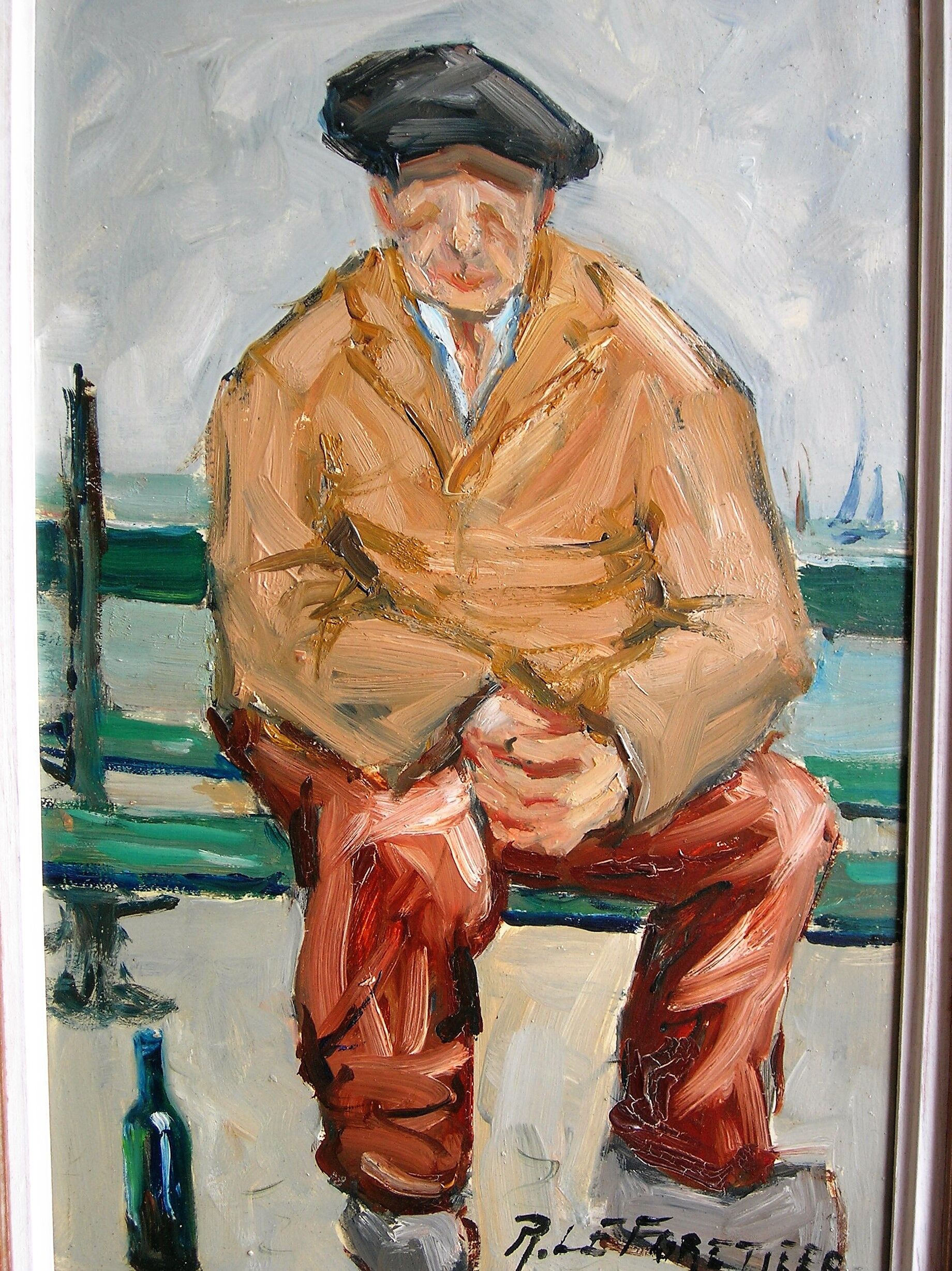 Old paintings Seated Man and Woman with the Umbrella by René. THE FORESTER (1903-1972)