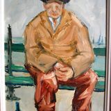 Old paintings Seated Man and Woman with the Umbrella by René. THE FORESTER (1903-1972)