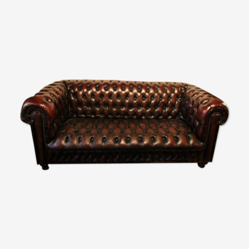 Canapé Chesterfield en cuis marron foncé