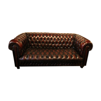 Canapé Chesterfield en cuis marron foncé