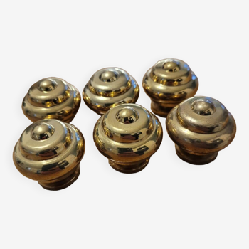 6 polished brass furniture knobs 30mm