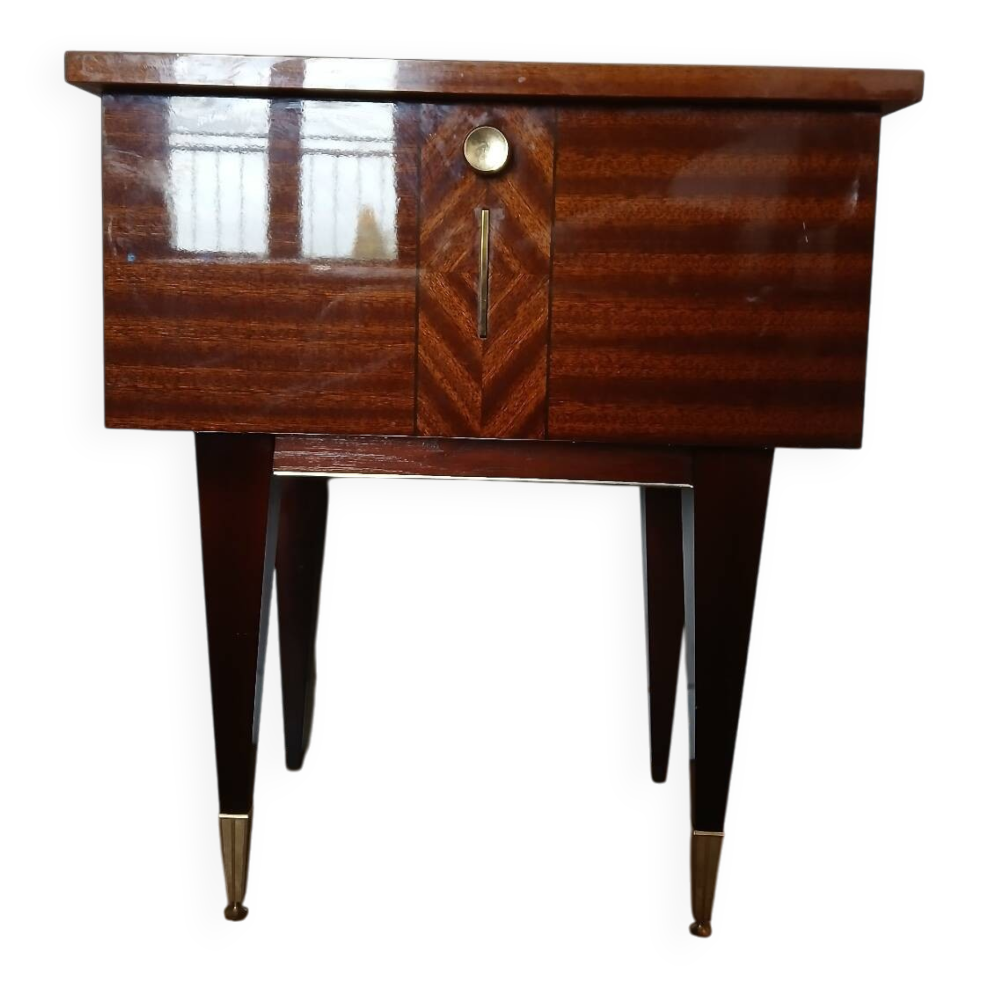 Vintage wooden and brass bedside table – 1950s design – r style